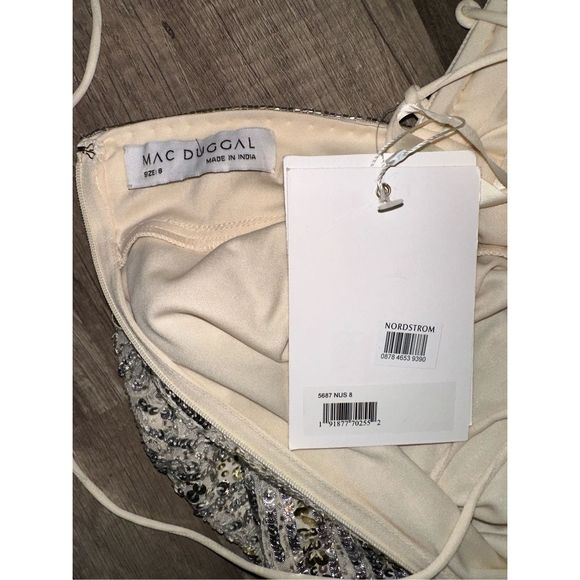 MAC DUGGAL SEQUINED ONE SHOULDER DRAPED LACE UP GOWN - Picture 9 of 9